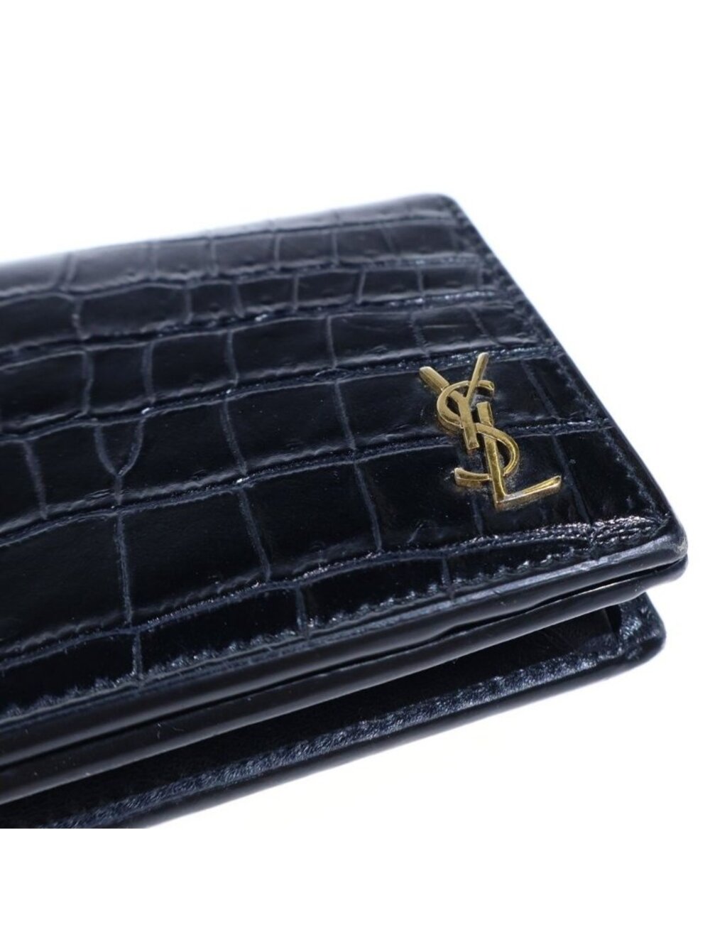 Saint Laurent Paris Croco Embossed Leather Card Case Business Black - Picture 5 of 6